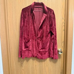 Macy's Velvet Red Blazer Jacket Cardigan Sweater Size XL
